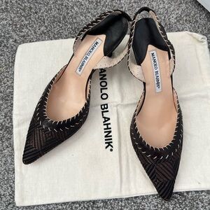Manolo Blahnik Black and Cream Heels